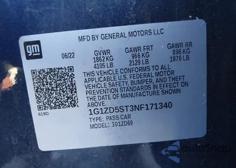 2022 Chevrolet Malibu Fwd Lt z USA, uszkodzony, nr VIN 1G1ZD5ST3NF171340